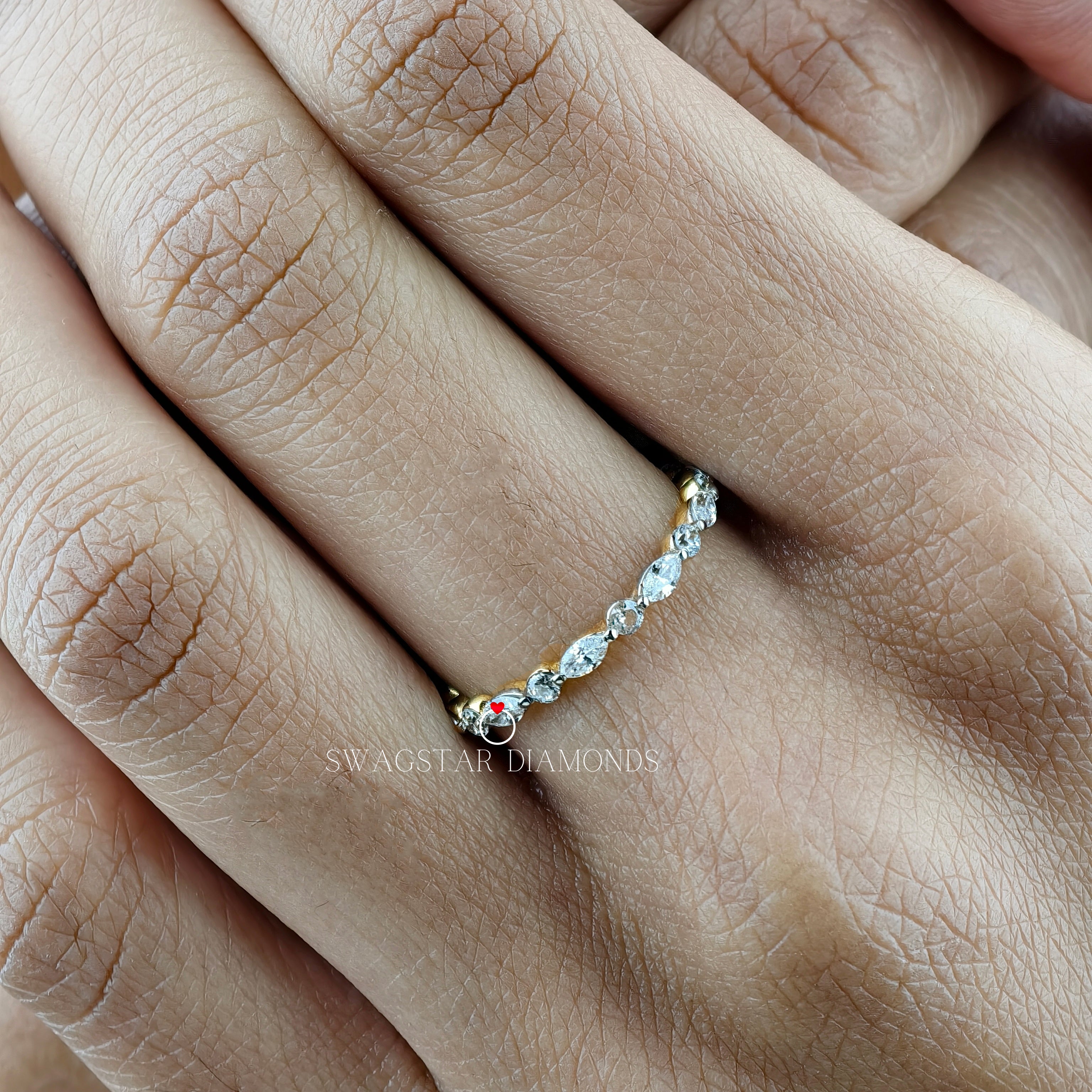 1.35CT Marquise Cut & Round Cut Full Eternity Moissanite Wedding Stackable Band For Her