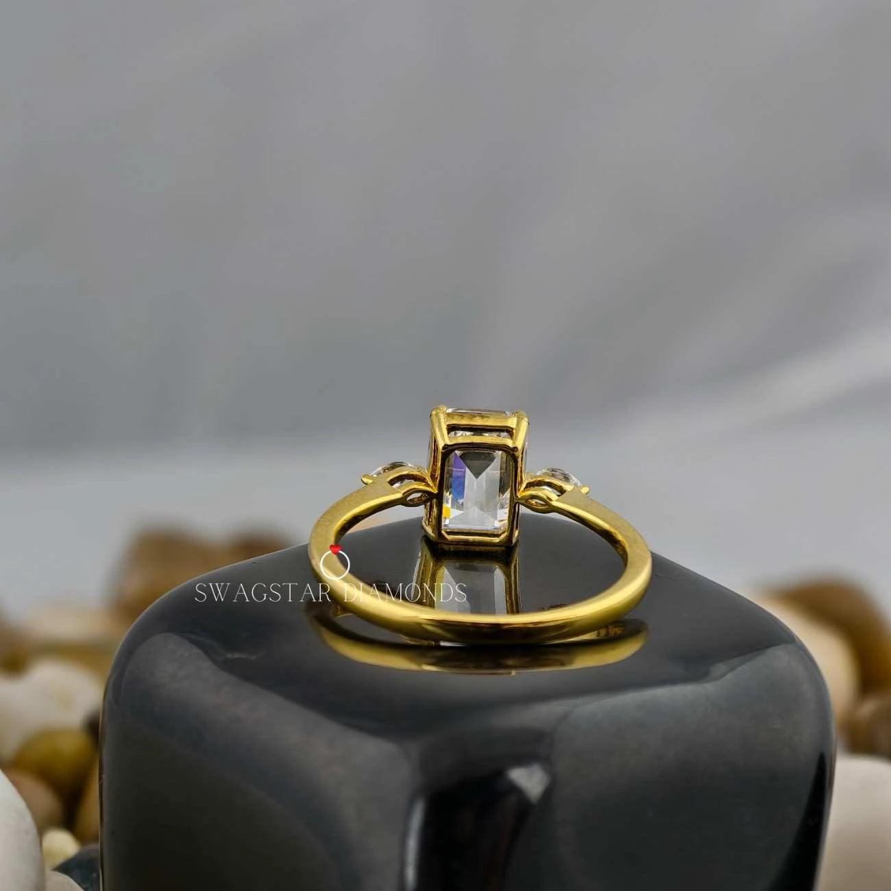 2 Carat Emerald Cut Lab Grown Diamond Three Stone Engagement Wedding Ring For Her