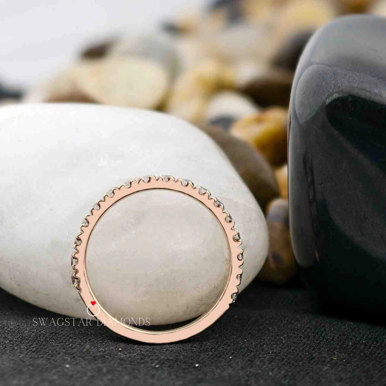 0.59 Carat Round Cut Lab Grown Diamond Minimalist Half Eternity Wedding Band For Her