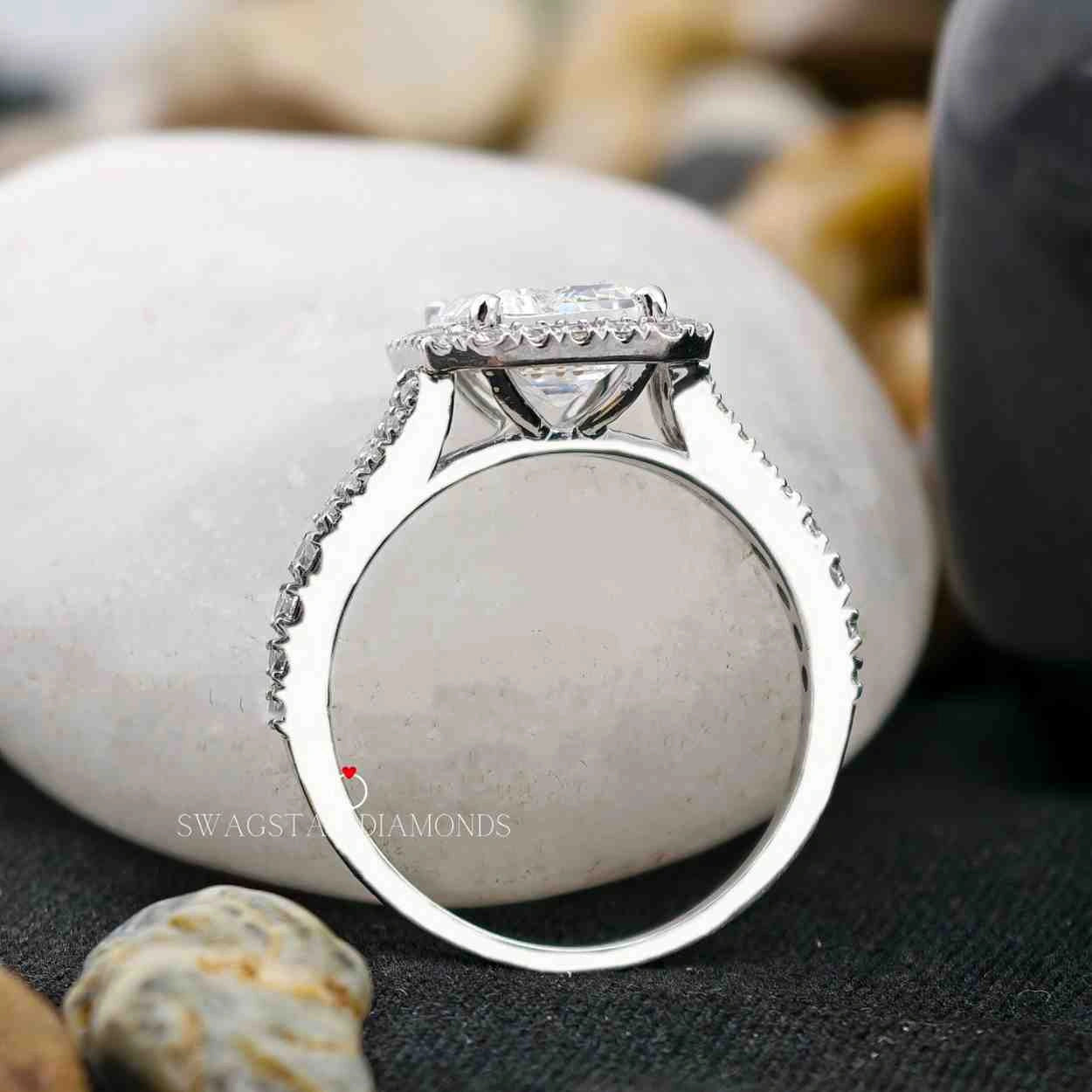 2 Carat Emerald Cut lab Grown Diamond Halo Split Shank Engagement Ring For Her In 14K White Gold