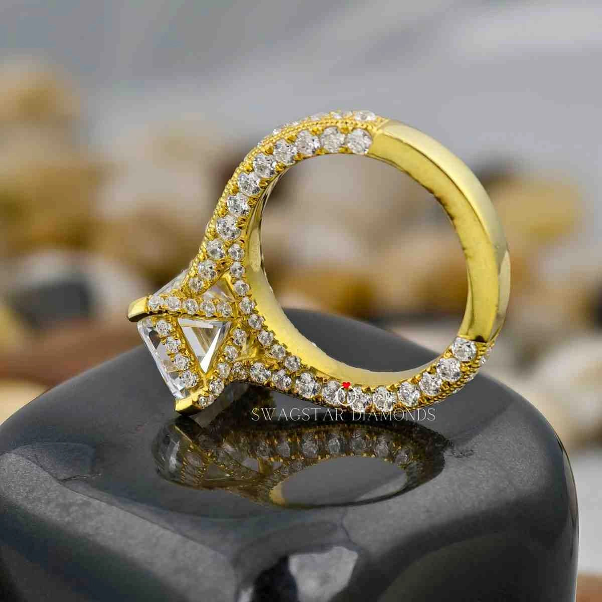 2 Carat Emerald Cut CVD Diamonds Three Side Stone Shank Women Engagement Ring In 14K White Gold