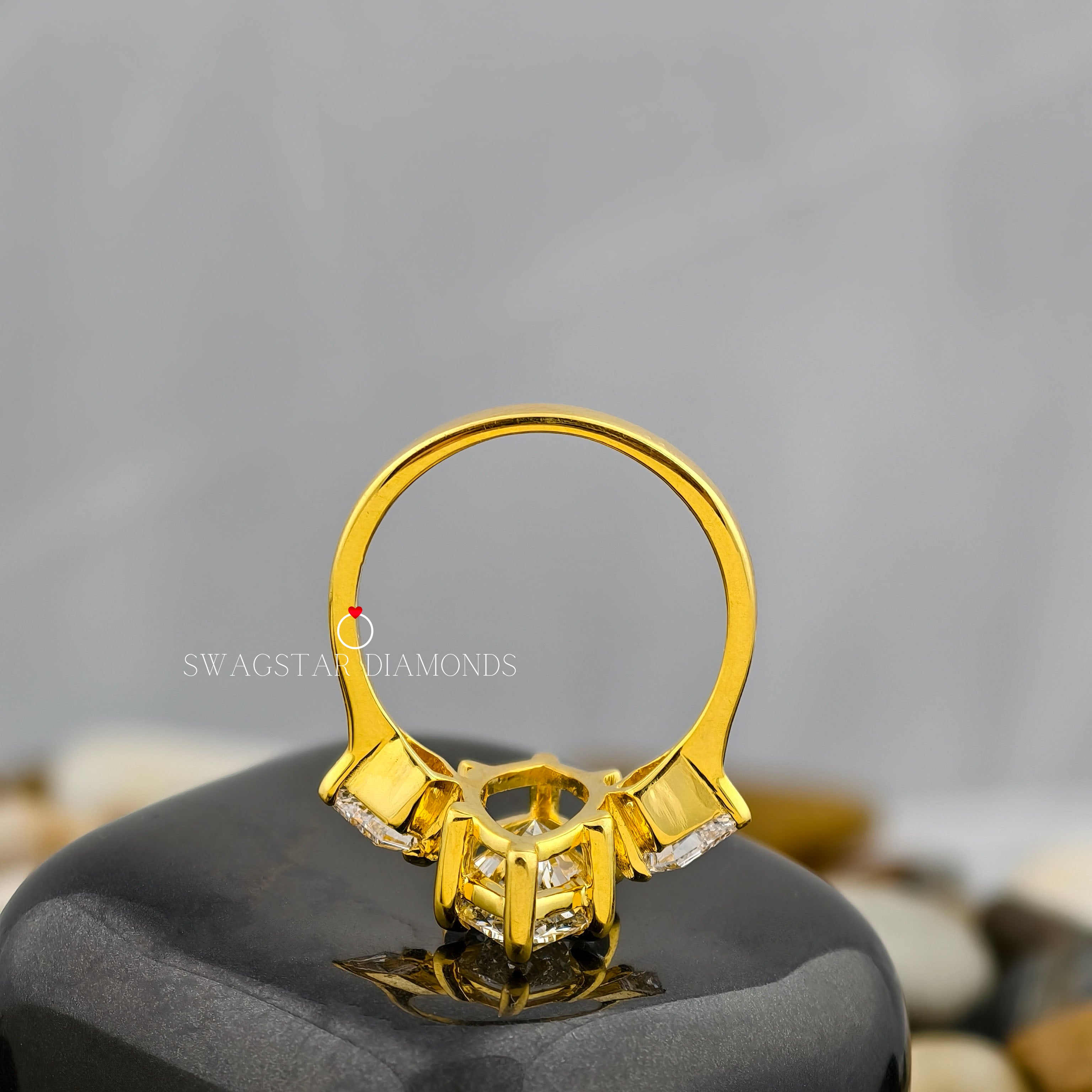 Marquise Lab Grown Diamond Engagement Ring, 2 Ct Diamond Ring, Three Stone Ring, Kite Shape Diamond Accent, 18K Gold Ring For Her