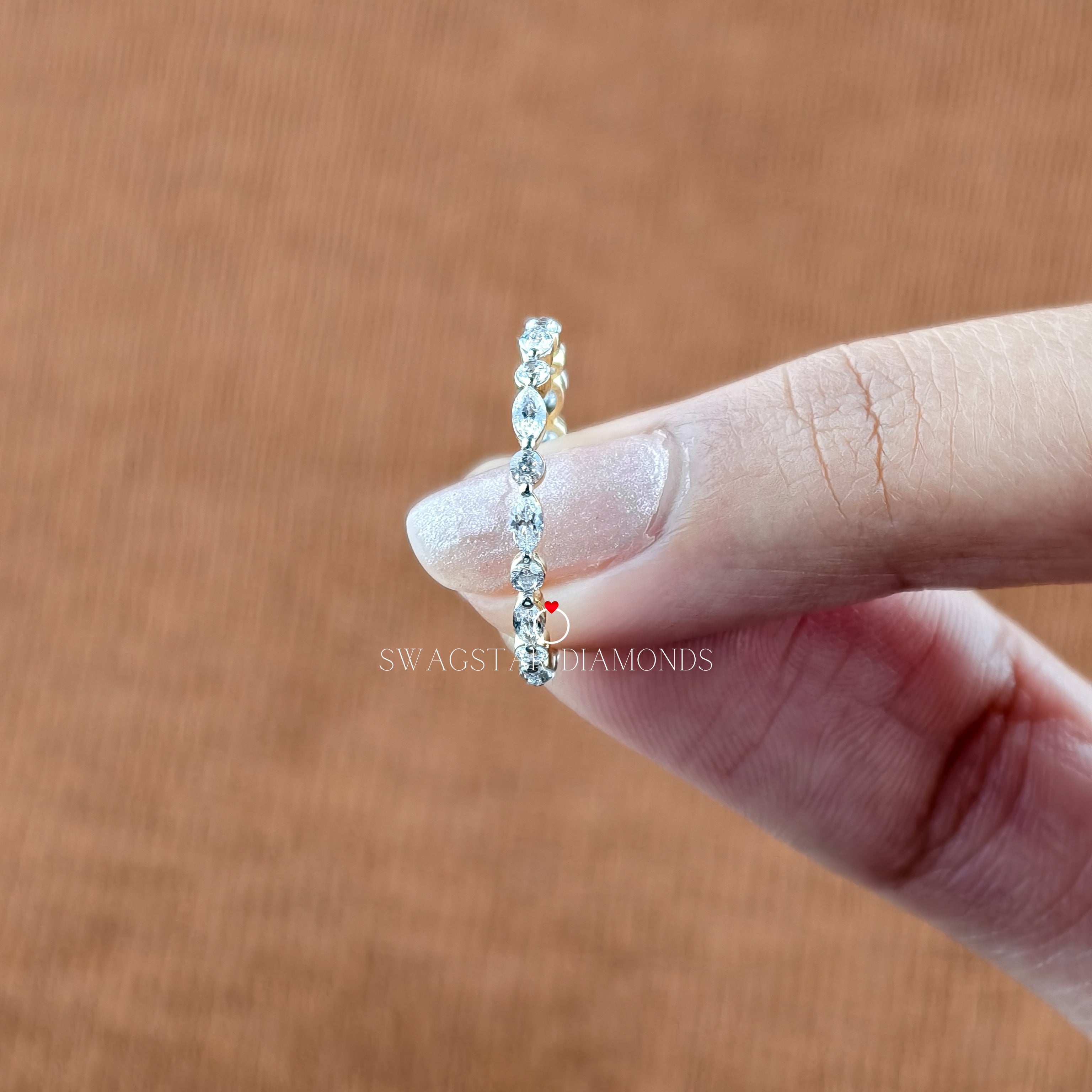 1.35CT Marquise Cut & Round Cut Full Eternity Moissanite Wedding Stackable Band For Her
