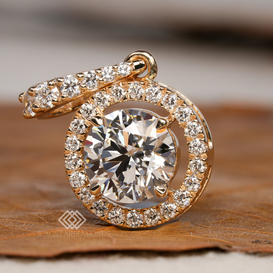 Round Pendent With Lab-Grown & Natural Diamonds, Jewelry By Leading Manufacturer From Swagstar, Surat. Explore Wedding, Engagement, Eternity Rings,  Earring & Studs, Bracelets In 10k, 14k, & 18k Gold Varieties, Including White, Yellow, Rose Gold.