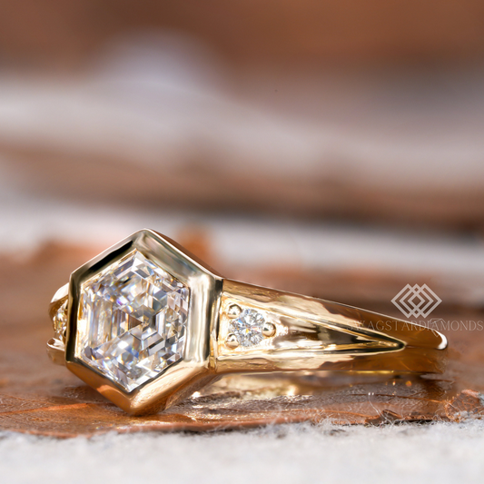 Hexagon step ring With Lab-Grown & Natural Diamonds, Jewelry By Leading Manufacturer From Swagstar, Surat. Explore Wedding, Engagement, Eternity Rings,  Earring & Studs, Bracelets In 10k, 14k, & 18k Gold Varieties, Including White, Yellow, Rose Gold.