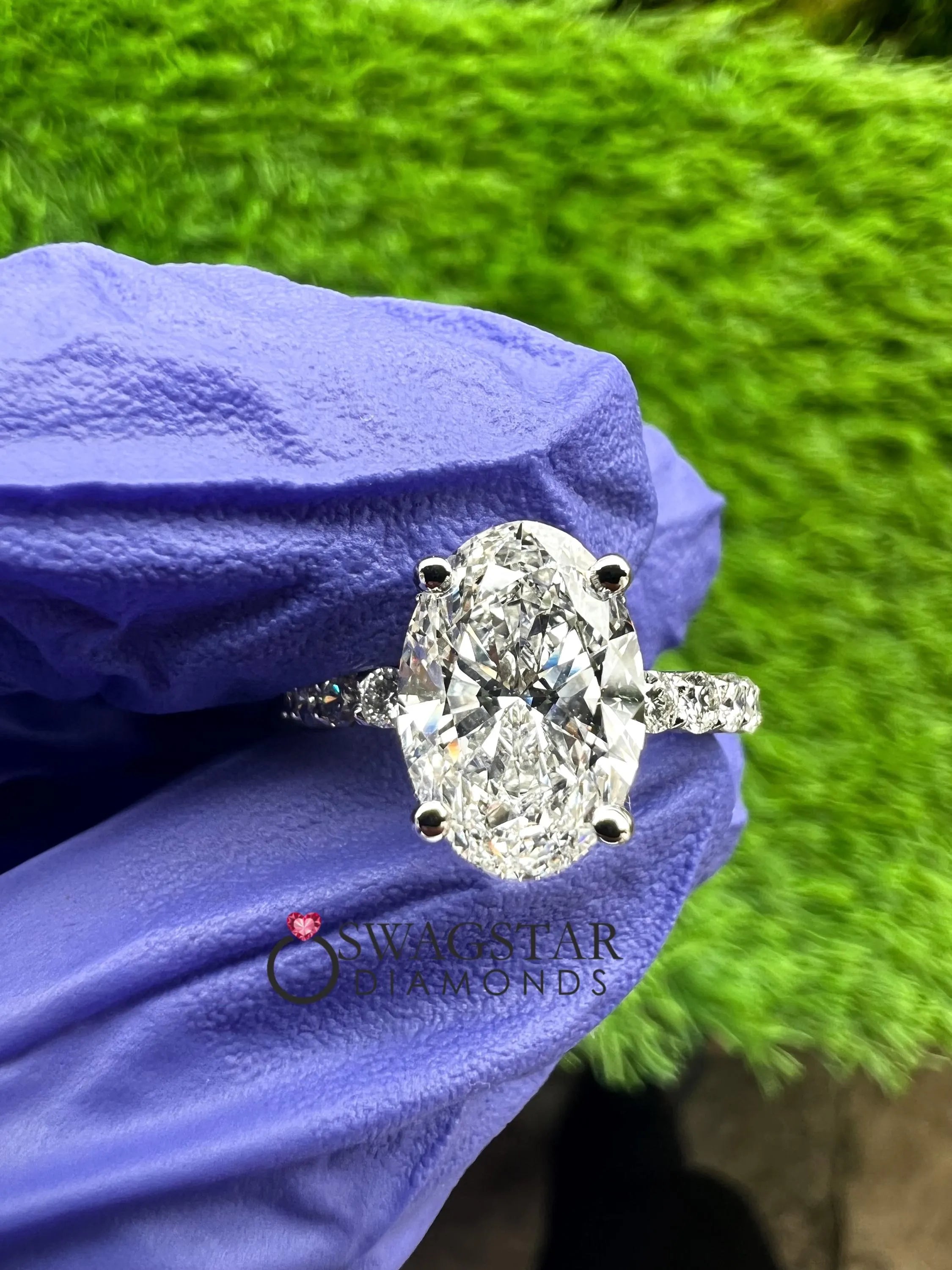 2.50 Ct Oval Lab Grown Diamond Hidden Halo Ring