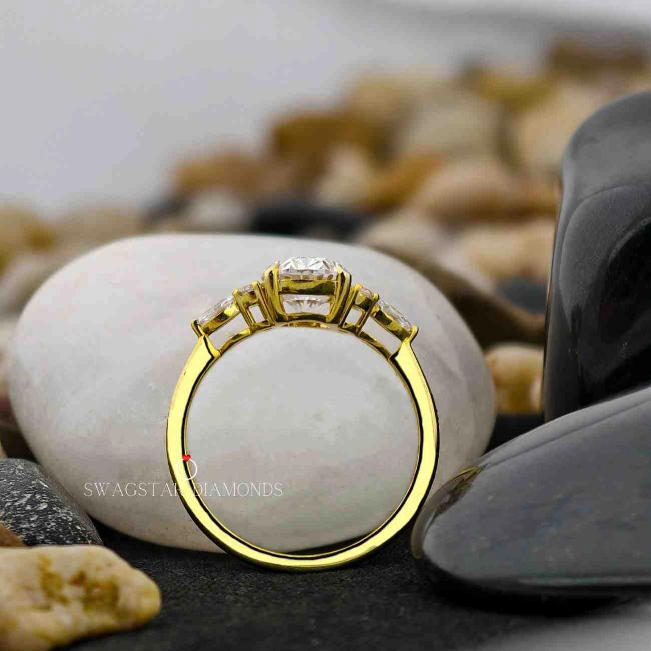 2 Carat Oval Cut Lab Diamond Ring Cluster Engagement Ring For Her In 14K Yellow Gold
