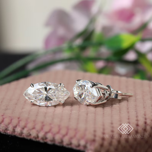 Marquise Shape Studs With Lab-Grown & Natural Diamonds, Jewelry By Leading Manufacturer From Swagstar, Surat. Explore Wedding, Engagement, Eternity Rings, Earring & Studs, Bracelets In 10k, 14k, & 18k Gold Varieties, Including White, Yellow, Rose Gold.