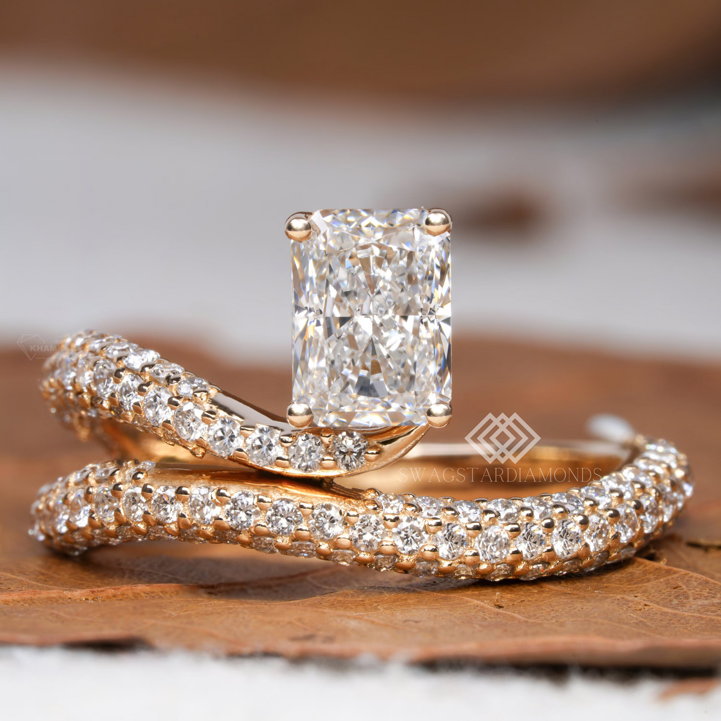 Radiant Shape Ring With Lab-Grown & Natural Diamonds, Jewelry By Leading Manufacturer From Swagstar, Surat. Explore Wedding, Engagement, Eternity Rings, Earring & Studs, Bracelets In 10k, 14k, & 18k Gold Varieties, Including White, Yellow, Rose Gold.