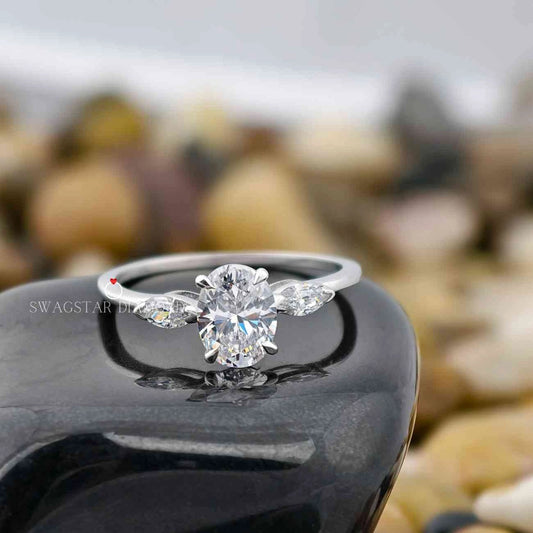 2 CT Oval Cut Lab Diamond Three Stone Ring