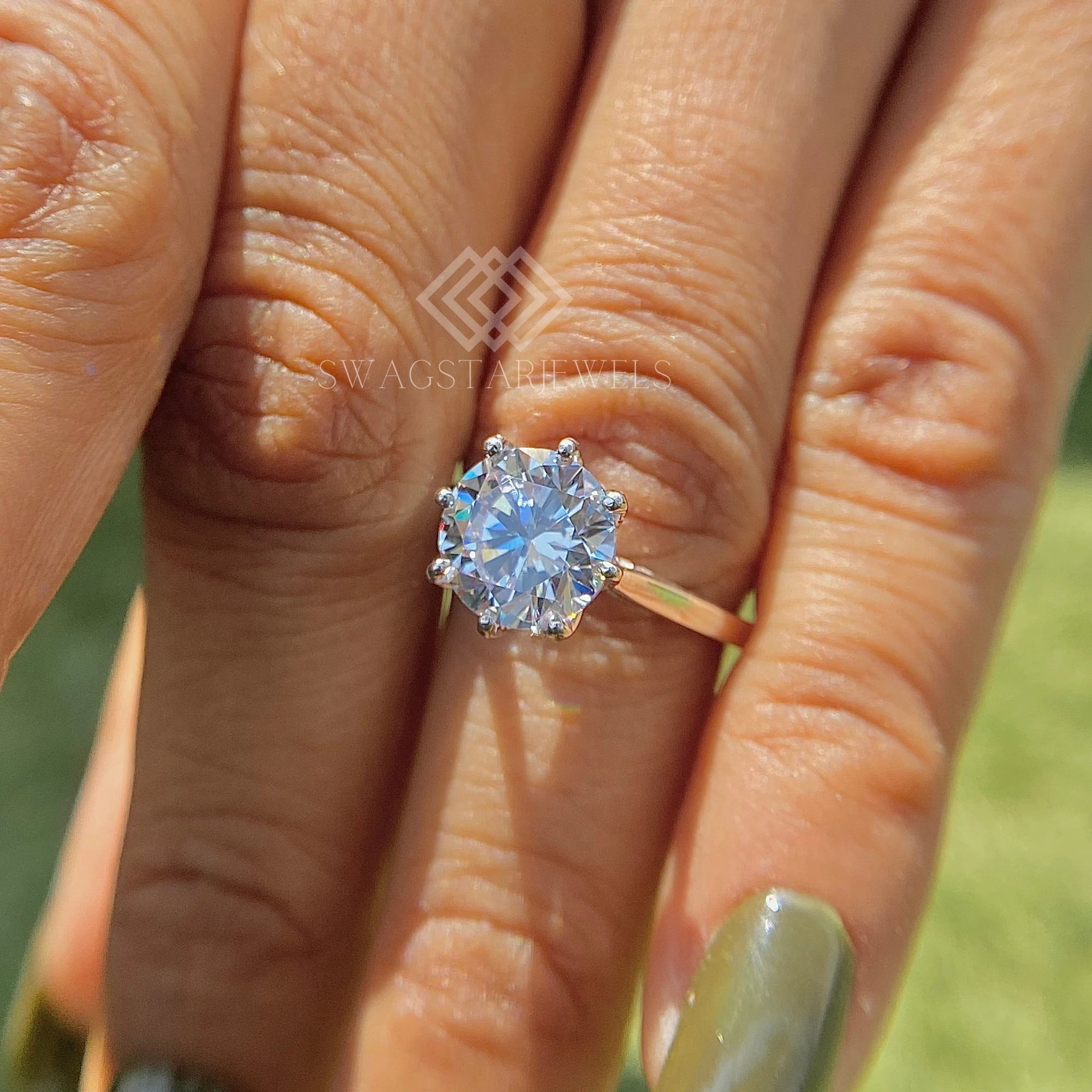 3Ct Round Cut Tulip Basket Hidden Halo Ring