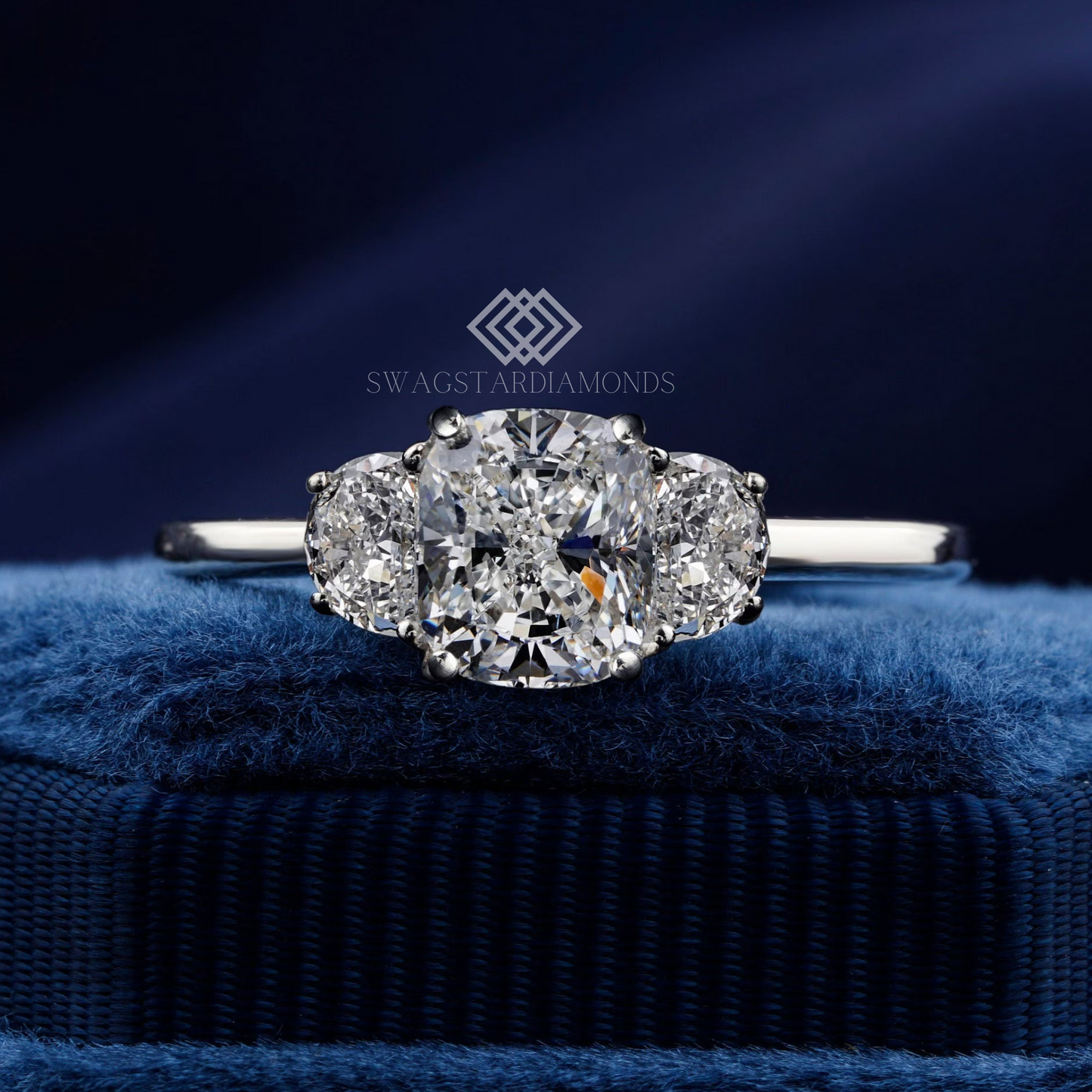 Long Cushion Cut Ring With Lab-Grown & Natural Diamonds, Jewelry By Leading Manufacturer From Swagstar, Surat. Explore Wedding, Engagement, Eternity Rings, Earring & Studs, Bracelets In 10k, 14k, & 18k Gold Varieties, Including White, Yellow, Rose Gold.