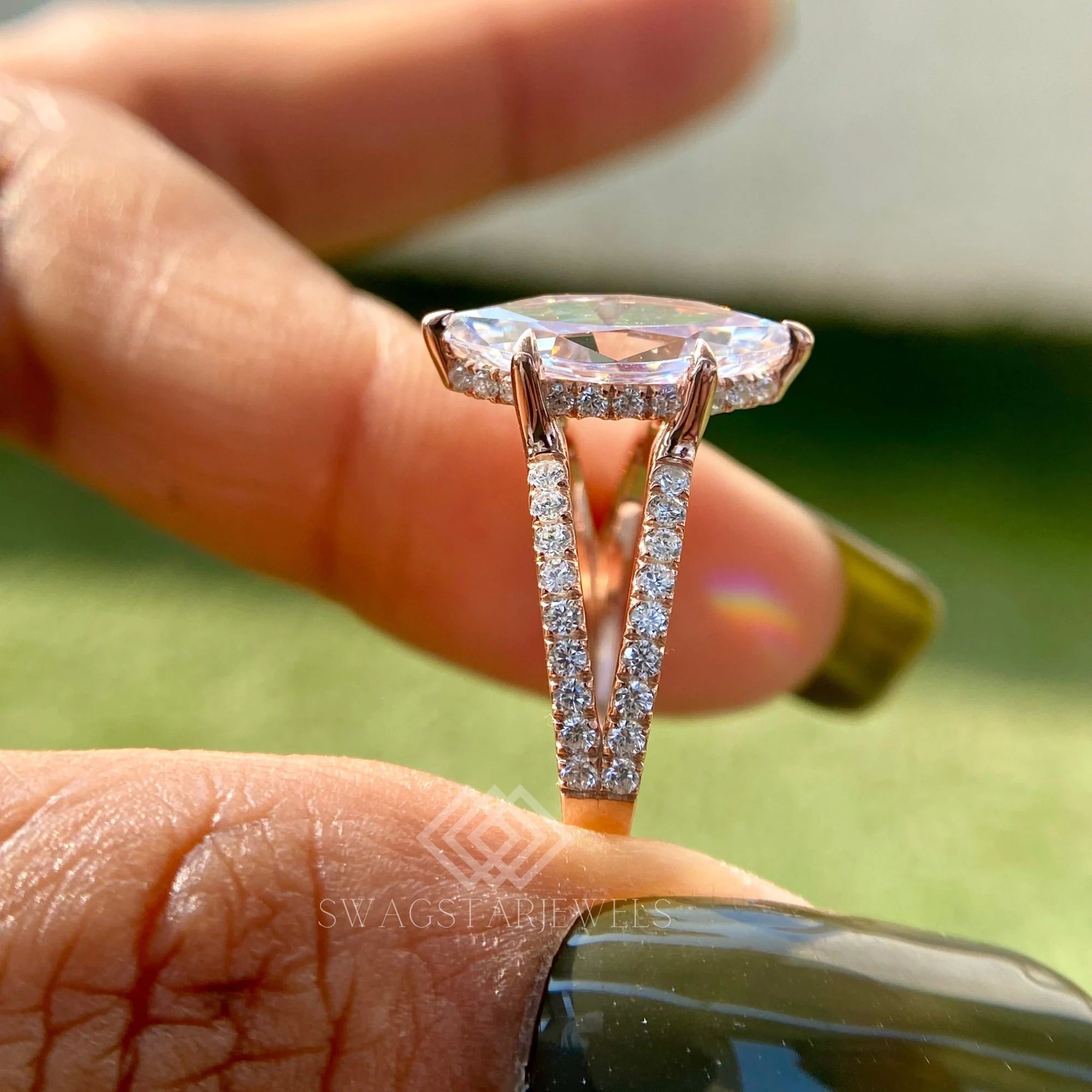 3 CT Marquise Cut Split Shank Ring