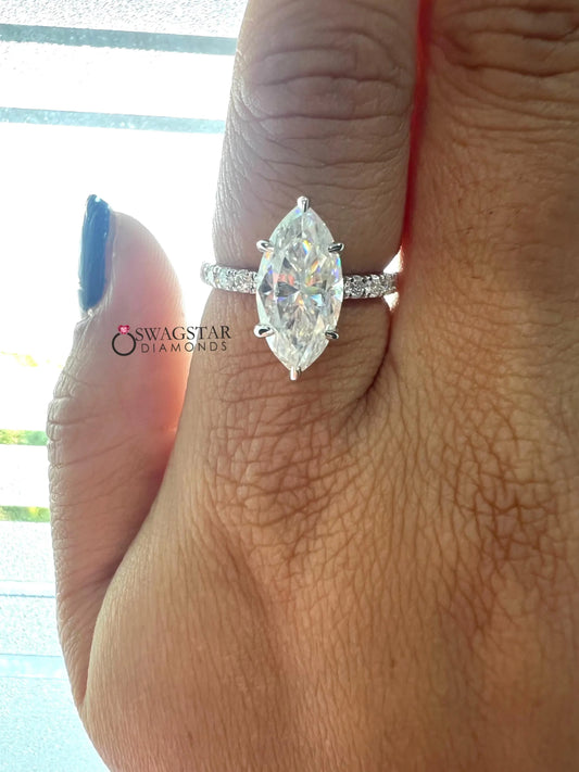 3 Carat Marquise Cut Lab Diamond Ring