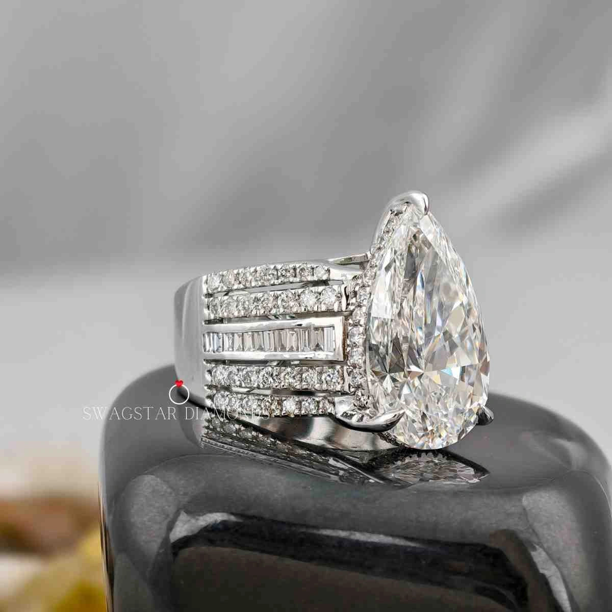 7.00 CT Pear Cut Lab Grown Diamond Engagement Ring