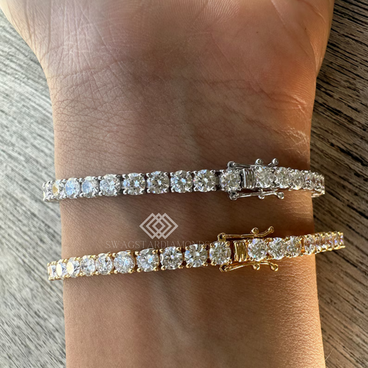 Round Diamond Bracelet With Lab-Grown & Natural Diamonds, Jewelry By Leading Manufacturer From Swagstar, Surat. Explore Wedding, Engagement, Eternity Rings,  Earring & Studs, Bracelets In 10k, 14k, & 18k Gold Varieties, Including White, Yellow, Rose Gold.