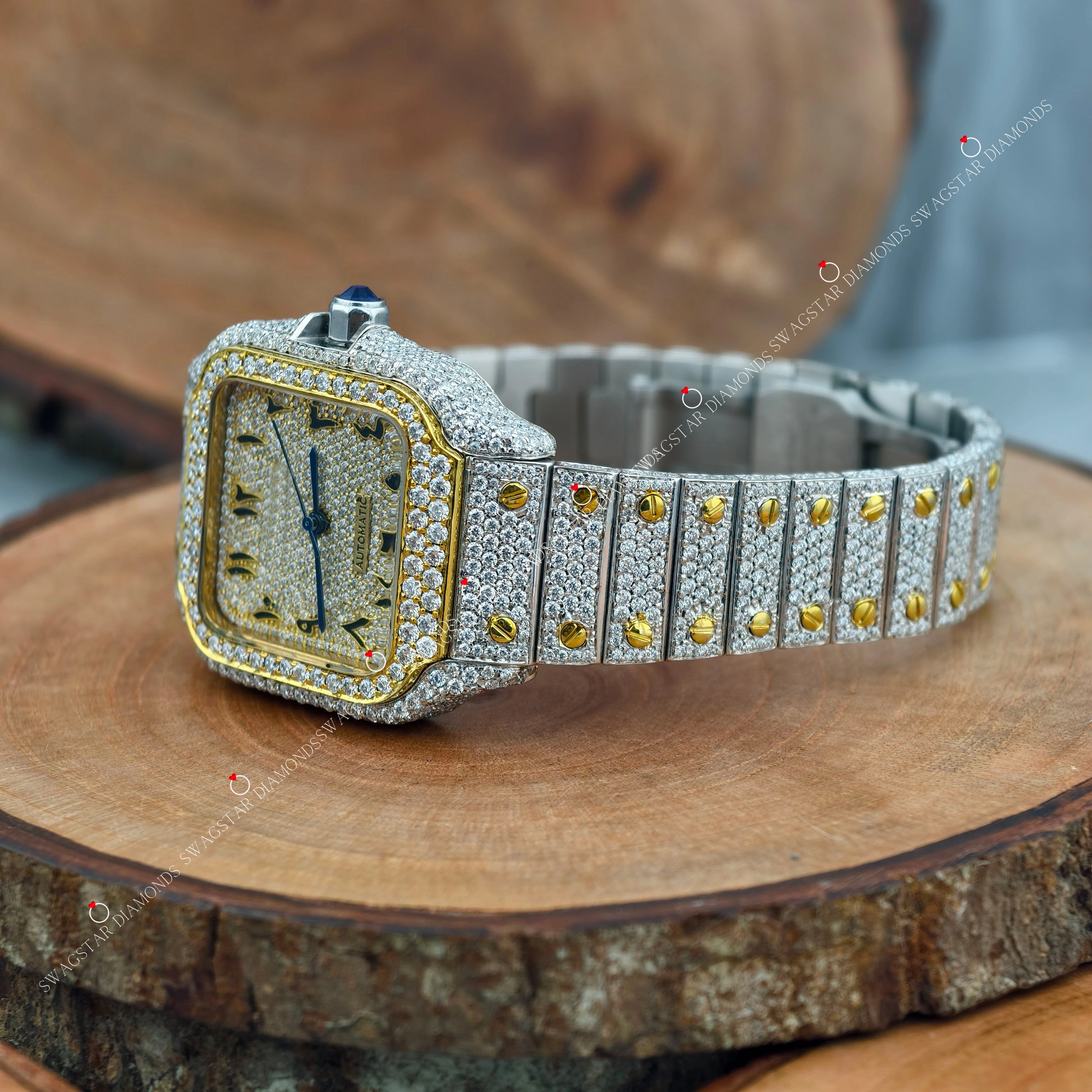 Arabic Number Two Tone Iced Out Watch Gift