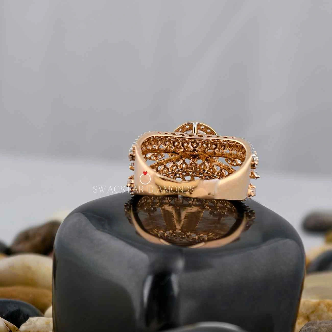Art Deco Cluster Thick Band Wedding Ring 
