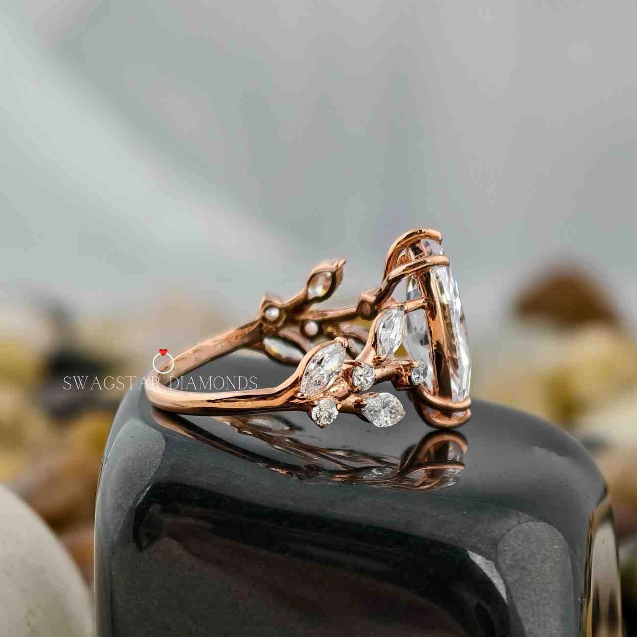 Art Deco Leaf Style Engagement Ring