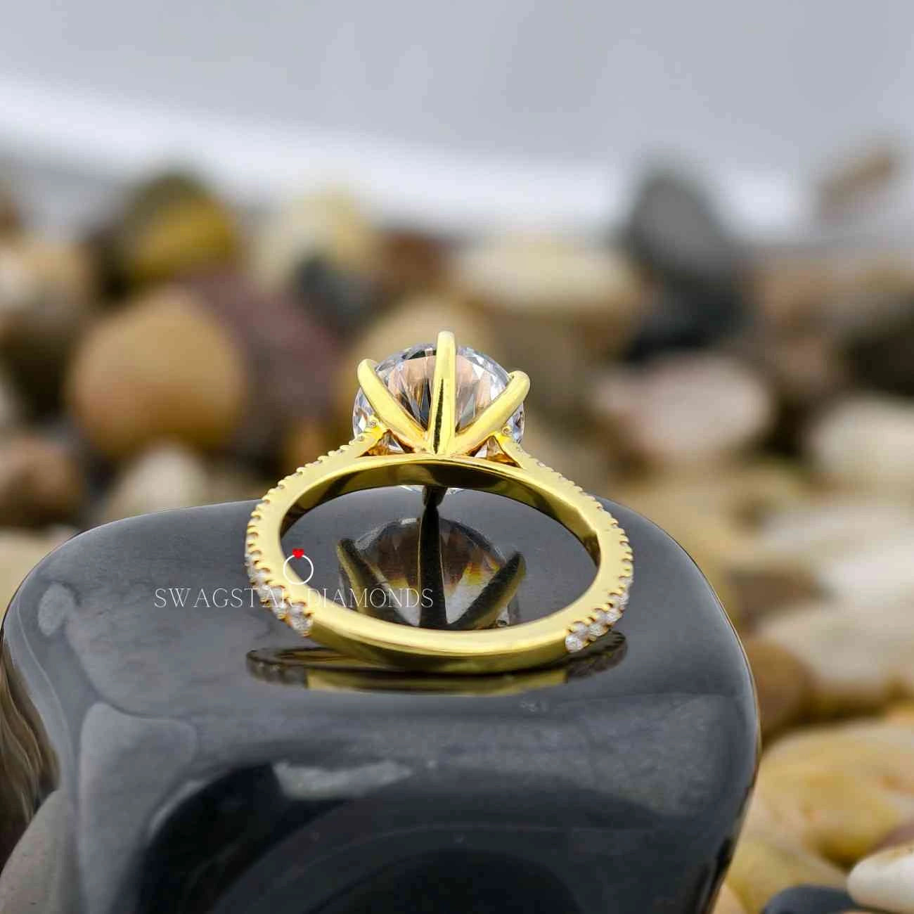 CVD Diamond Solitaire Pave Ring