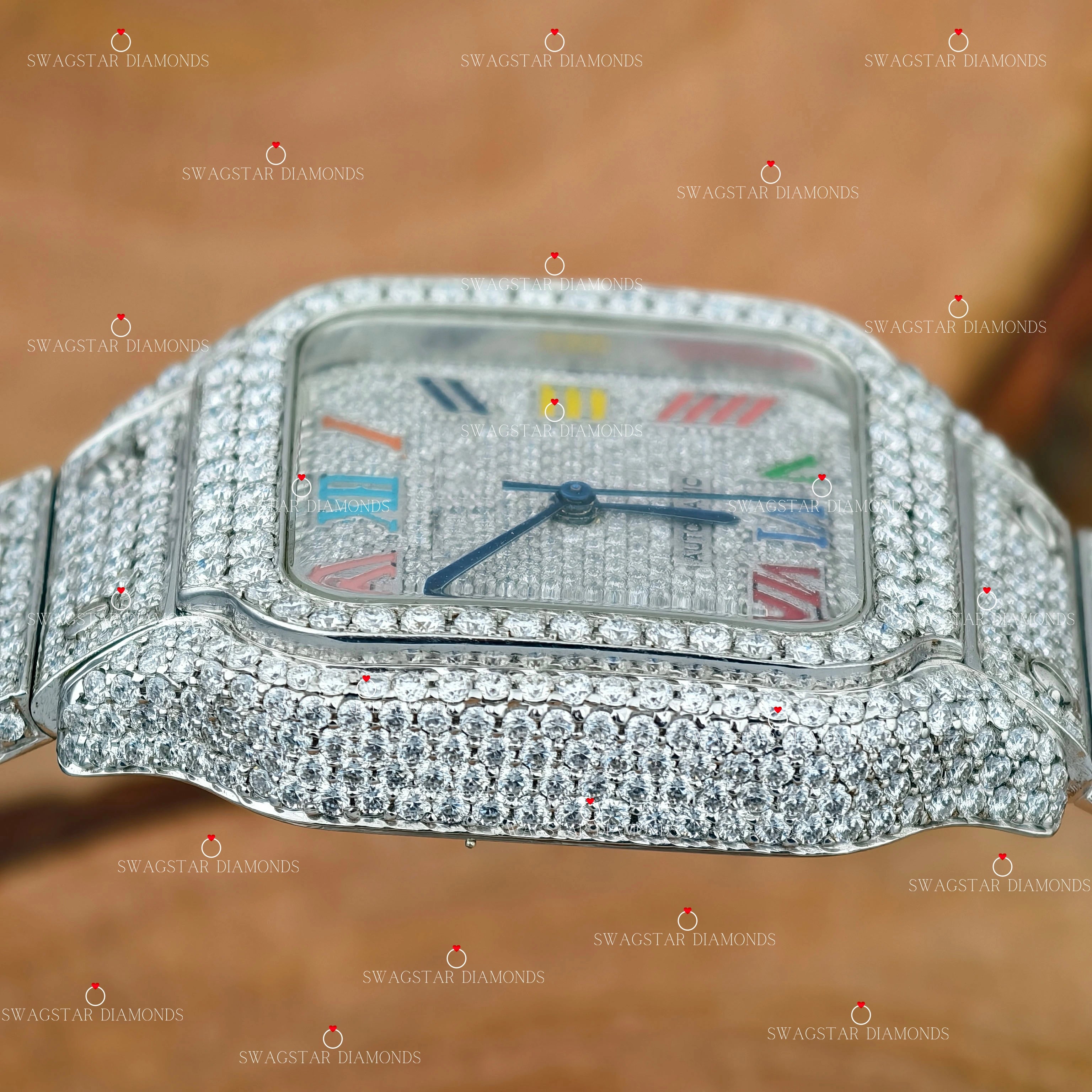 Colorful Roman Number Moissanite Watch For Brother