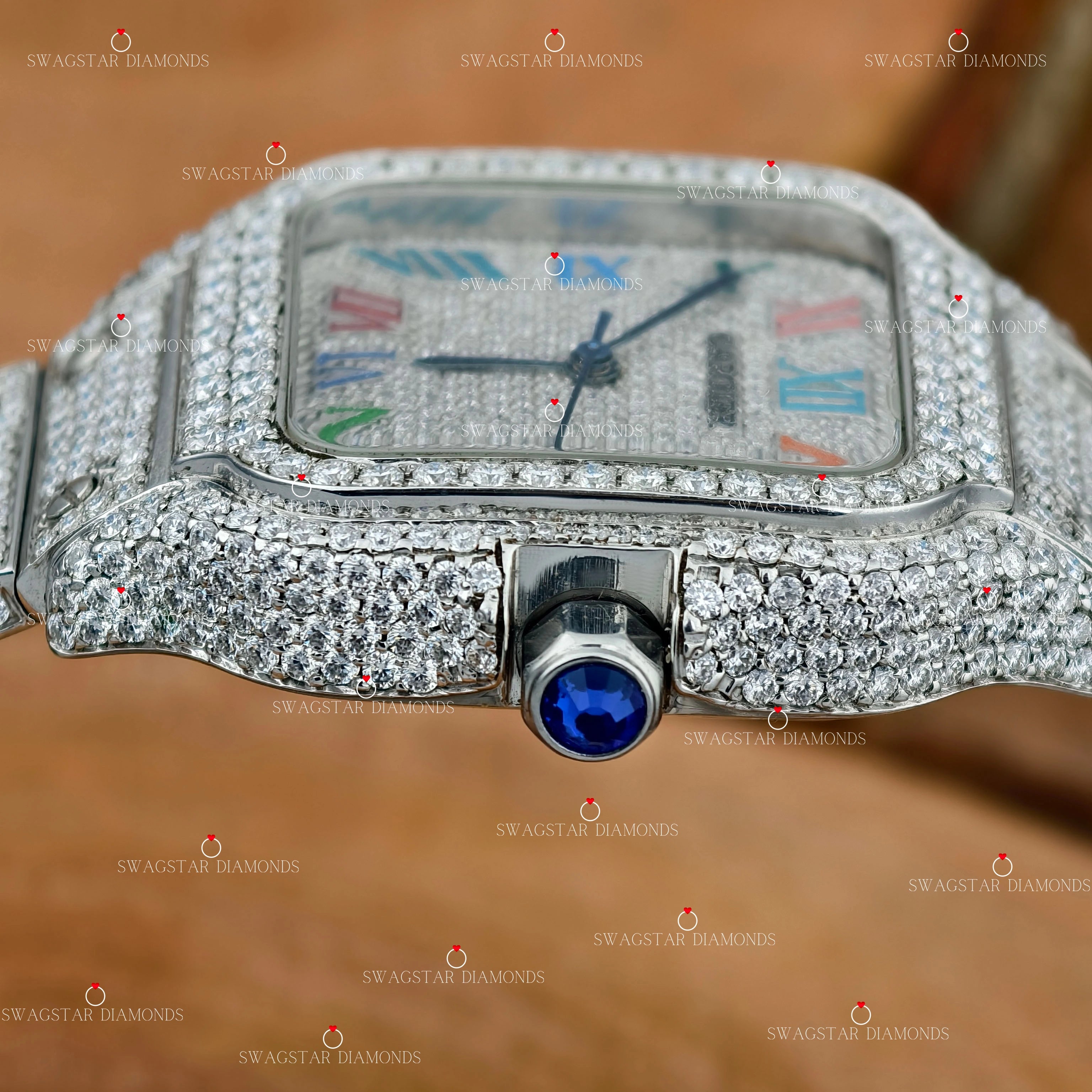 Colorful Roman Number Moissanite Watch For Gift