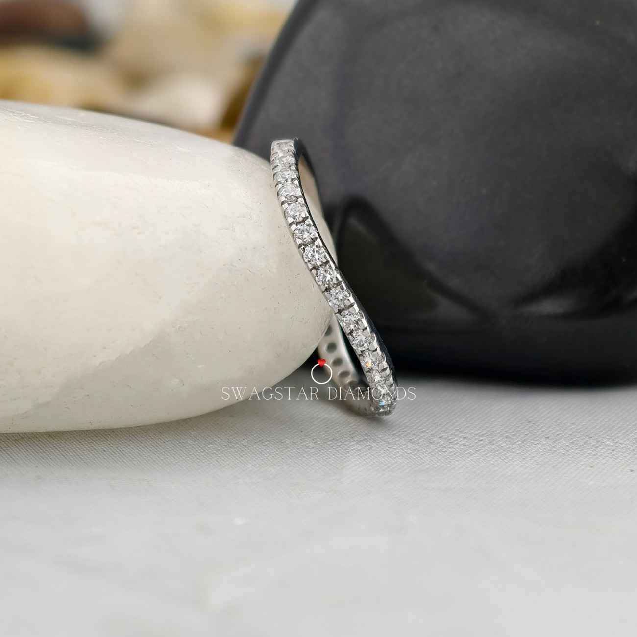 Curved Half Eternity Wedding Stack Band