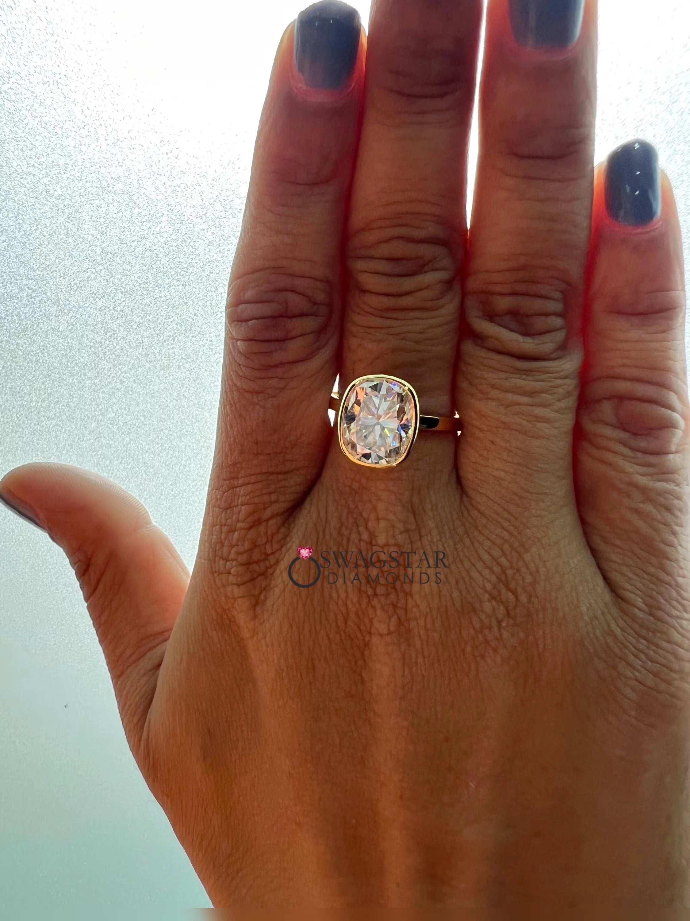 Cushion Cut Bezel Set Engagement Ring