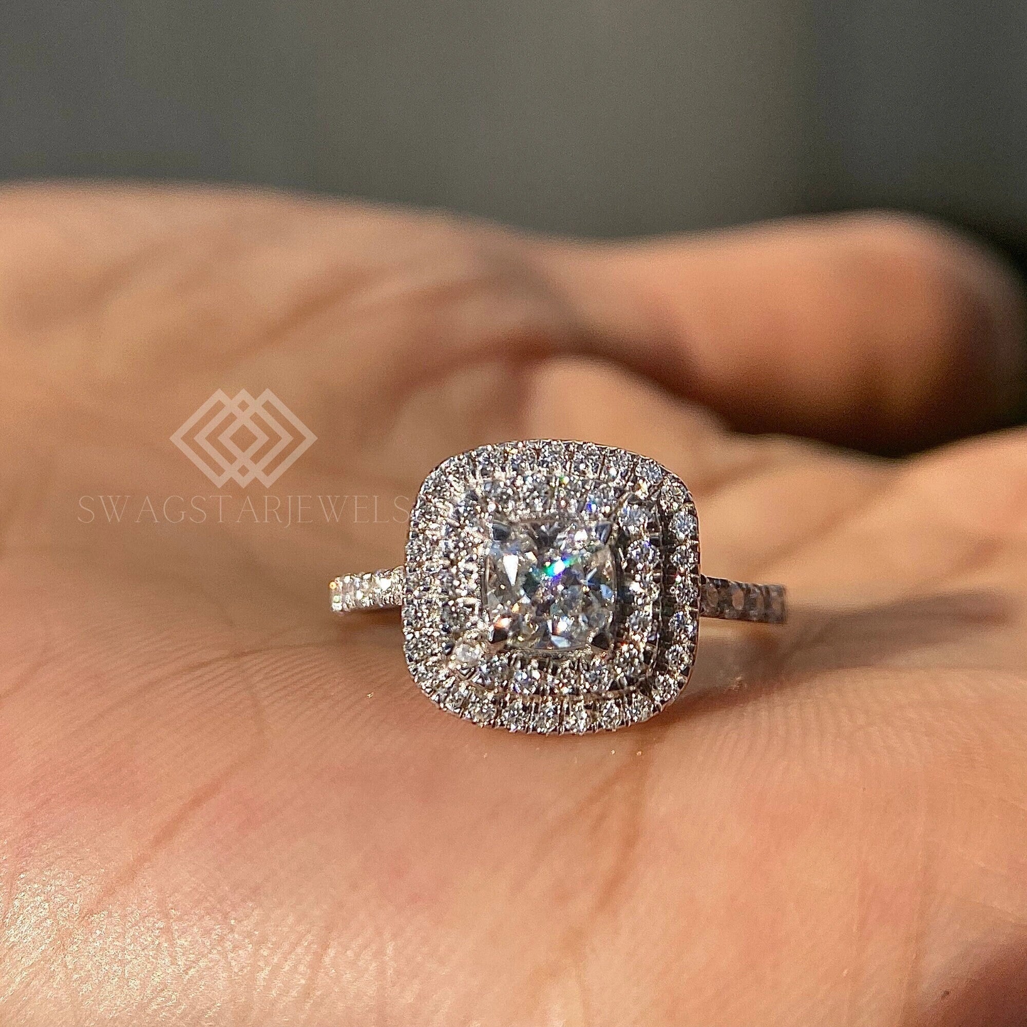 Cushion Cut Halo Ring