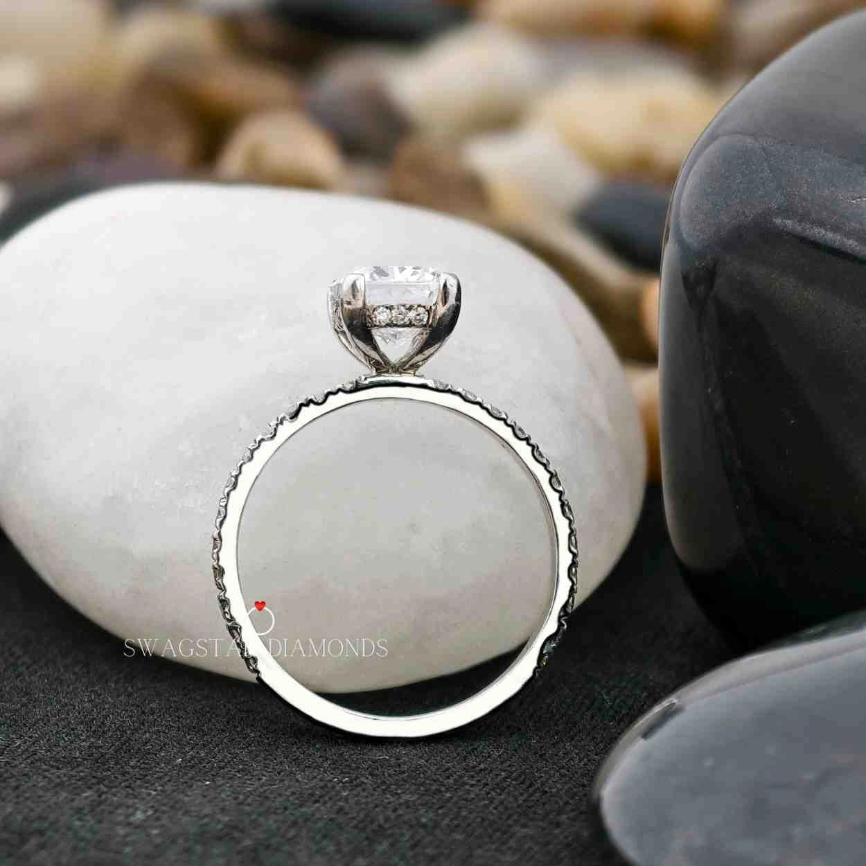 Cushion Cut Lab Diamond Hidden Halo Ring