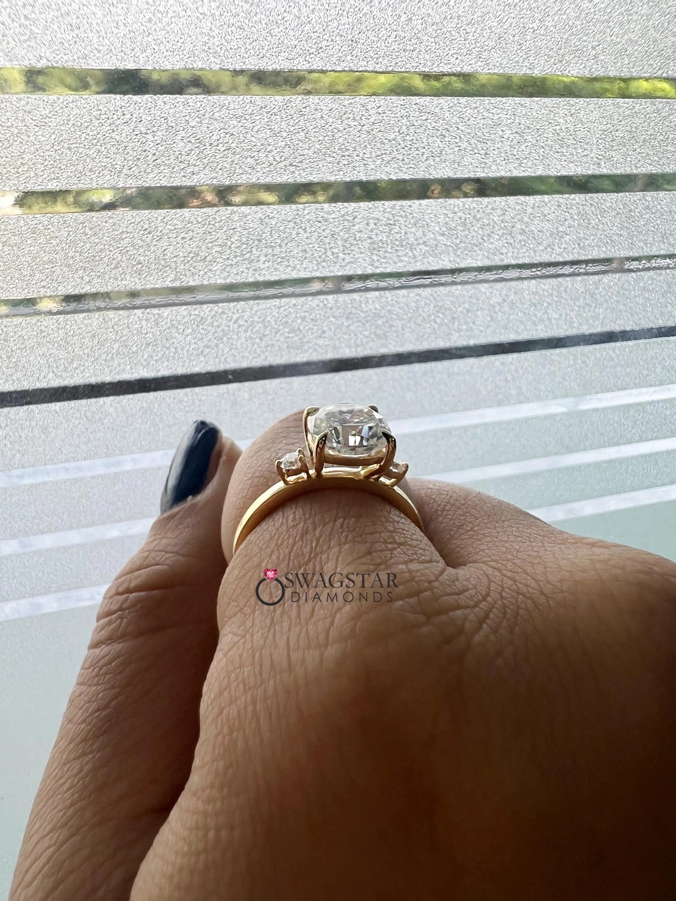 Cushion Cut Three Stone Engagement Ring