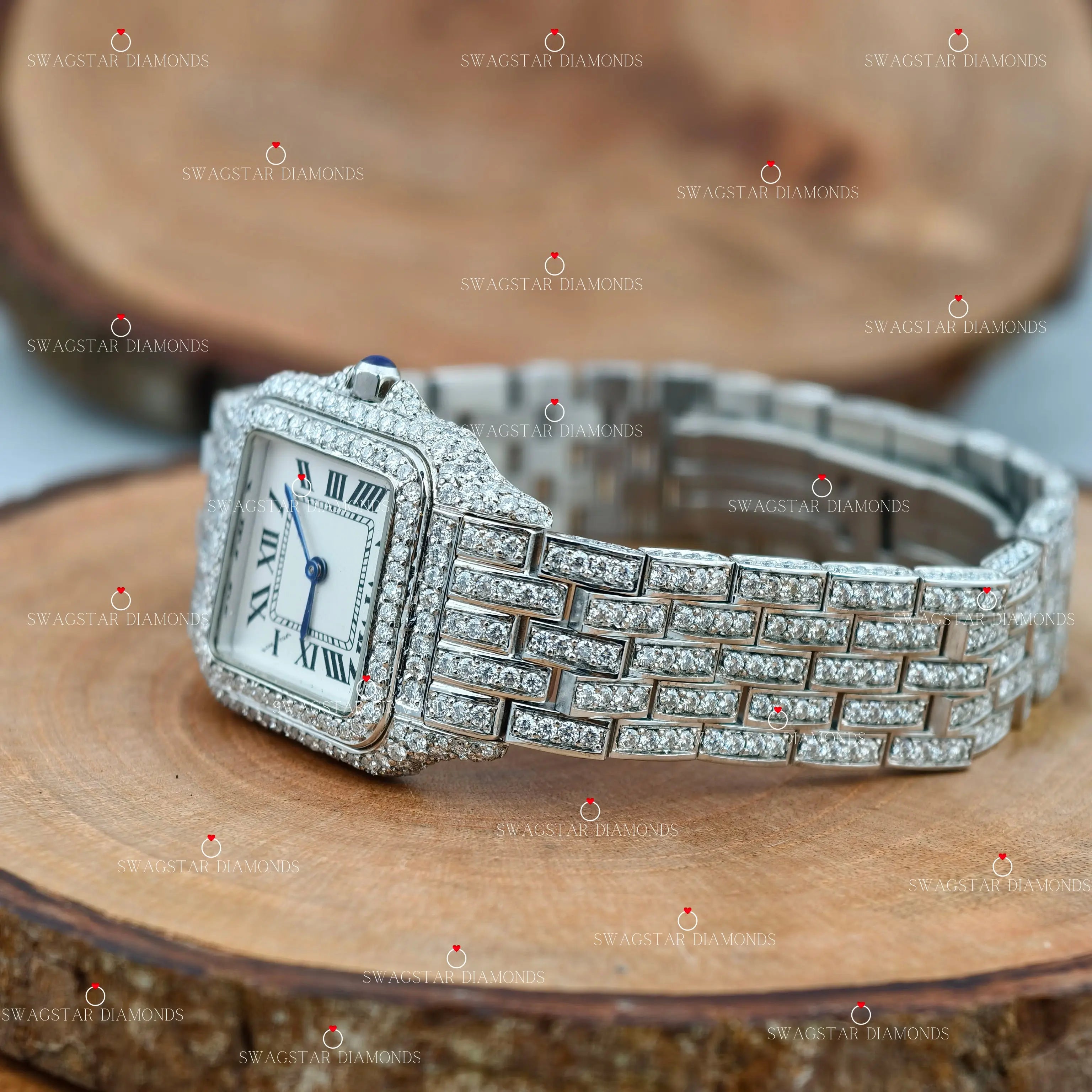 Double Bezel Dial Moissanite Watch For Her.