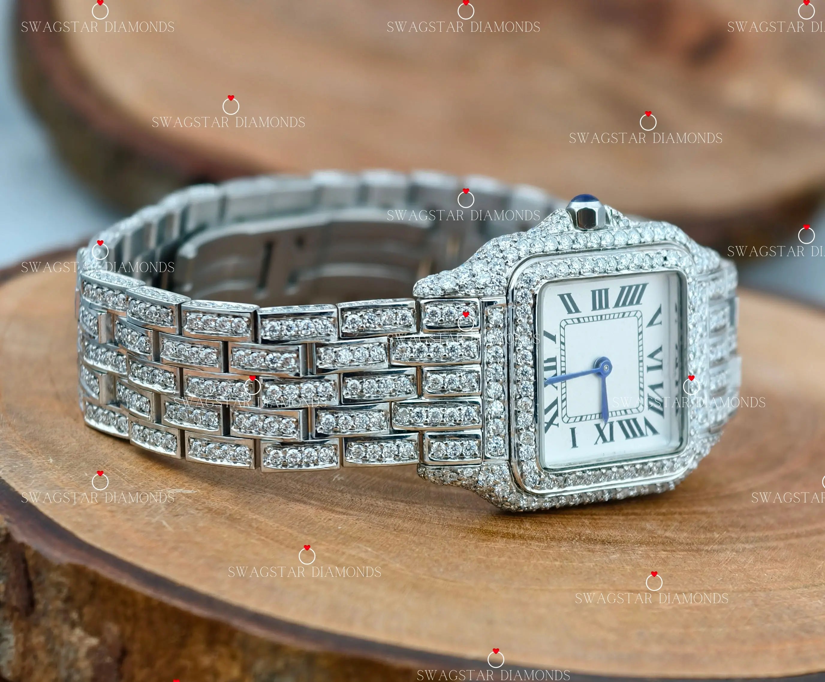 Double Bezel Dial Moissanite Watch For Womens.