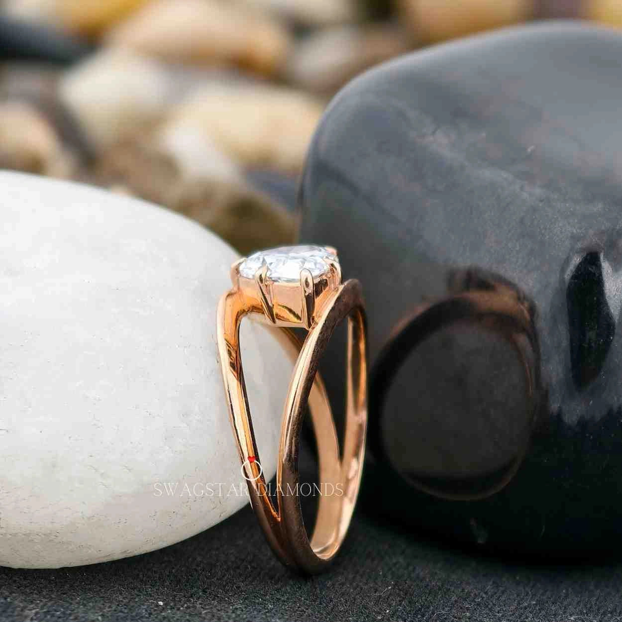 East West Solitaire Double Shank Ring
