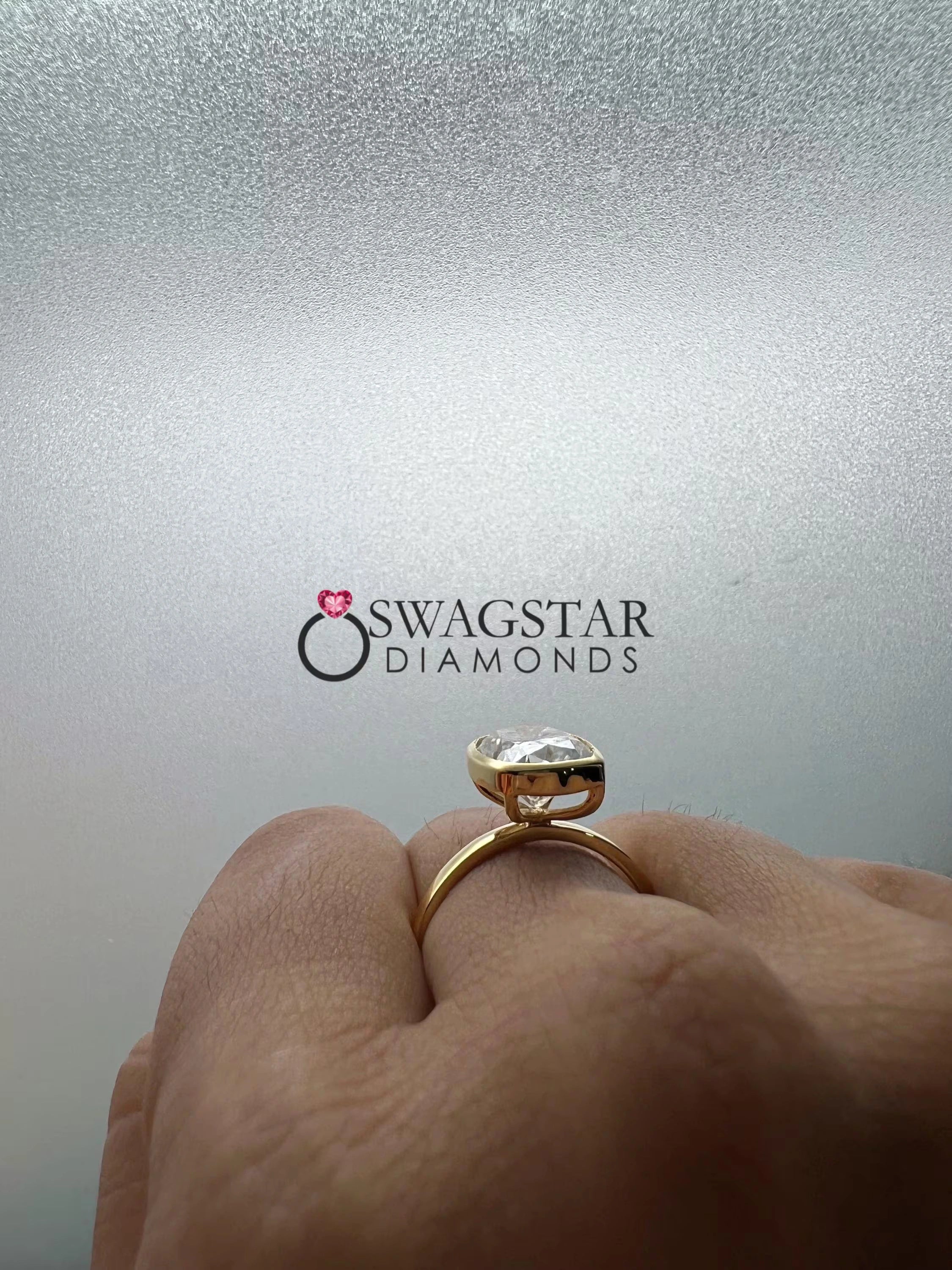 Elongated Cushion Cut Lab Diamond Bezel Set Ring