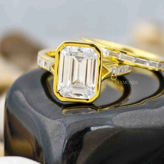 Emerald Cut Bezel Set Bridal Ring