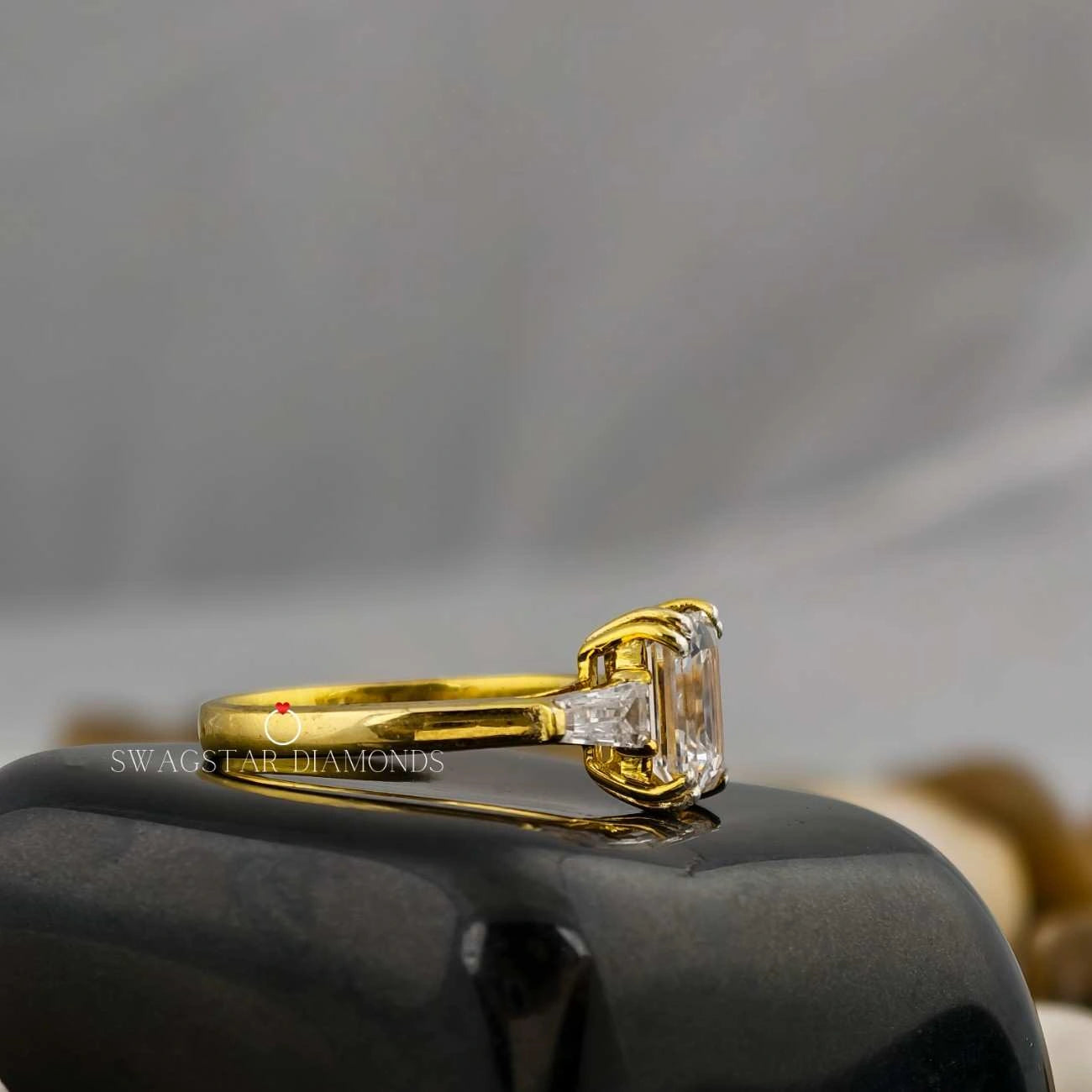 Emerald Cut Double Prong Ring