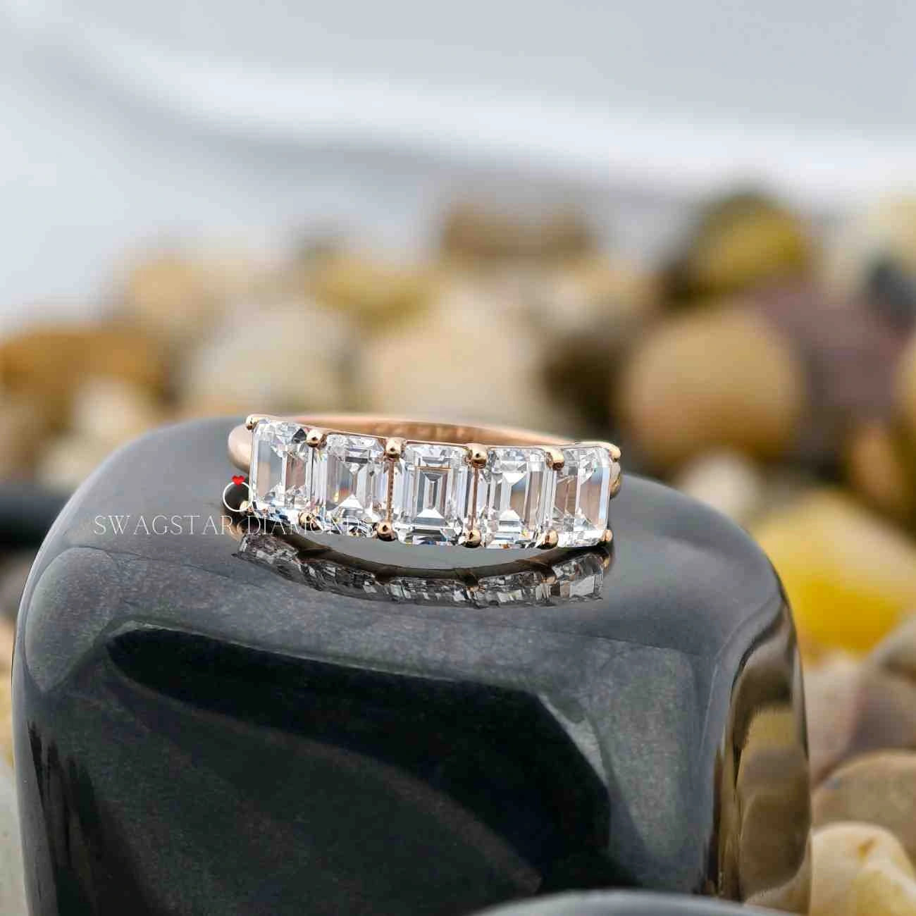 Emerald Cut Half Eternity Band