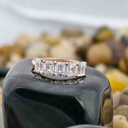 Emerald Cut Half Eternity Band