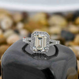 Emerald Cut Halo Split Shank Ring