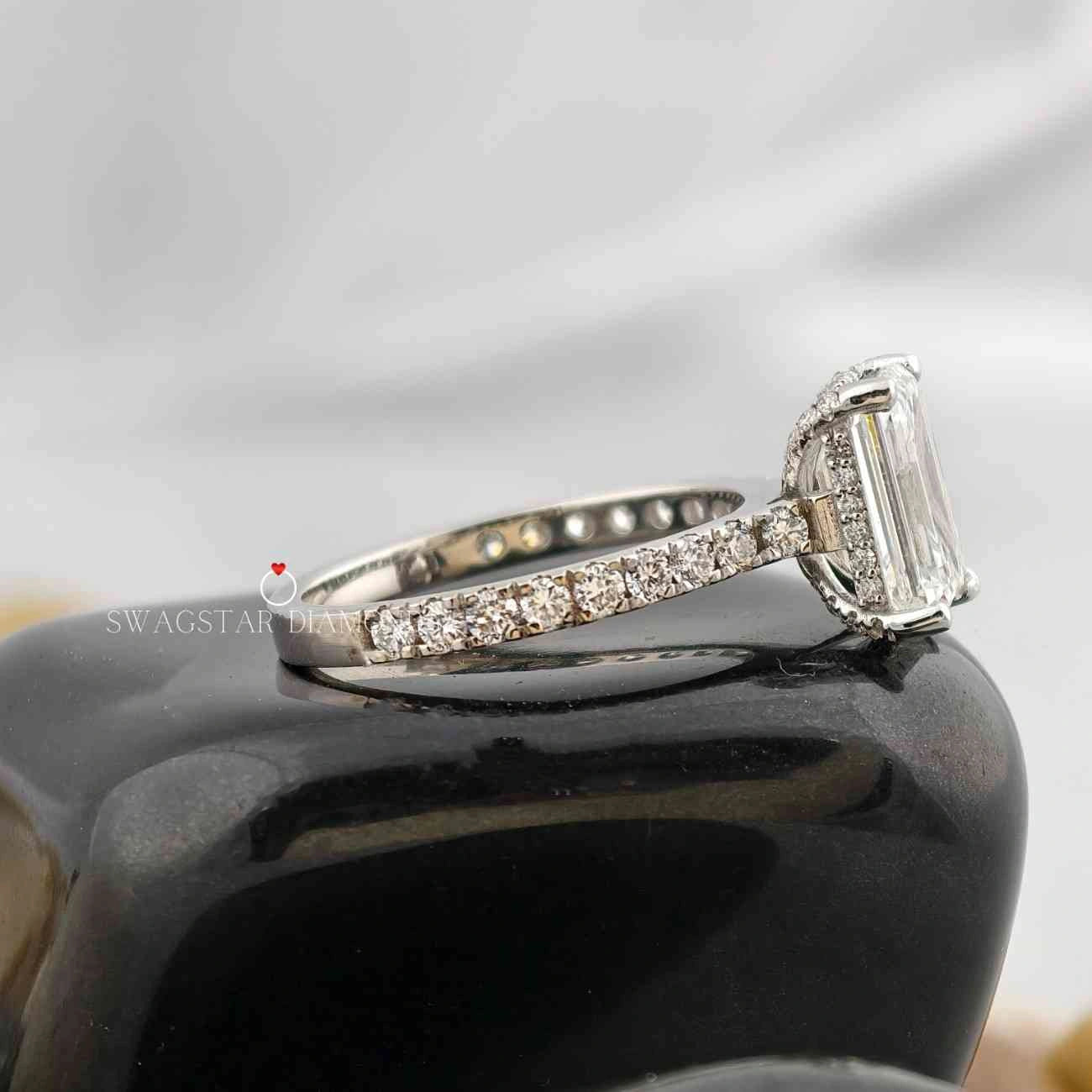 Emerald Cut Hidden Halo Rings