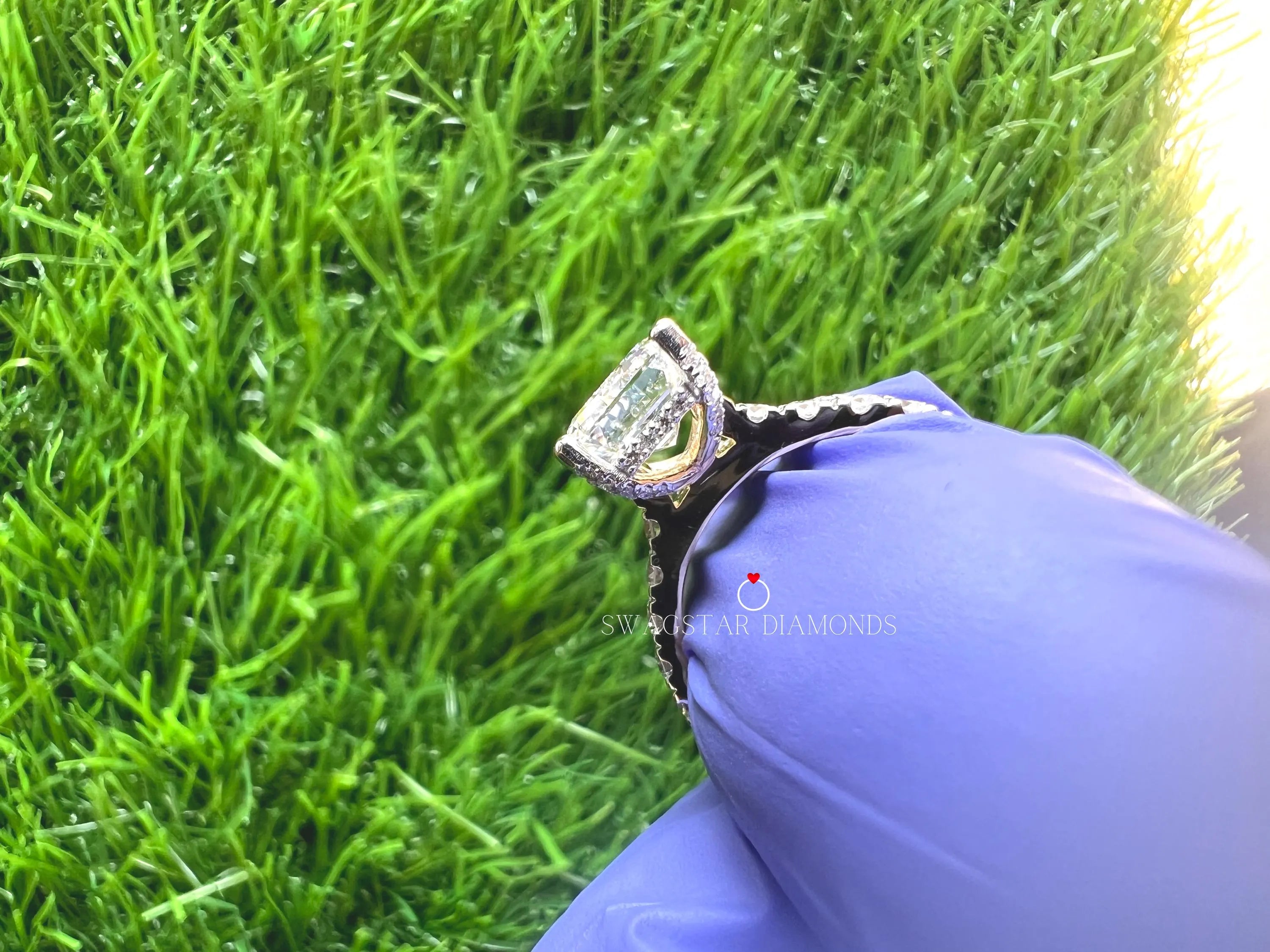 Emerald Cut Hidden Halo Wedding Band