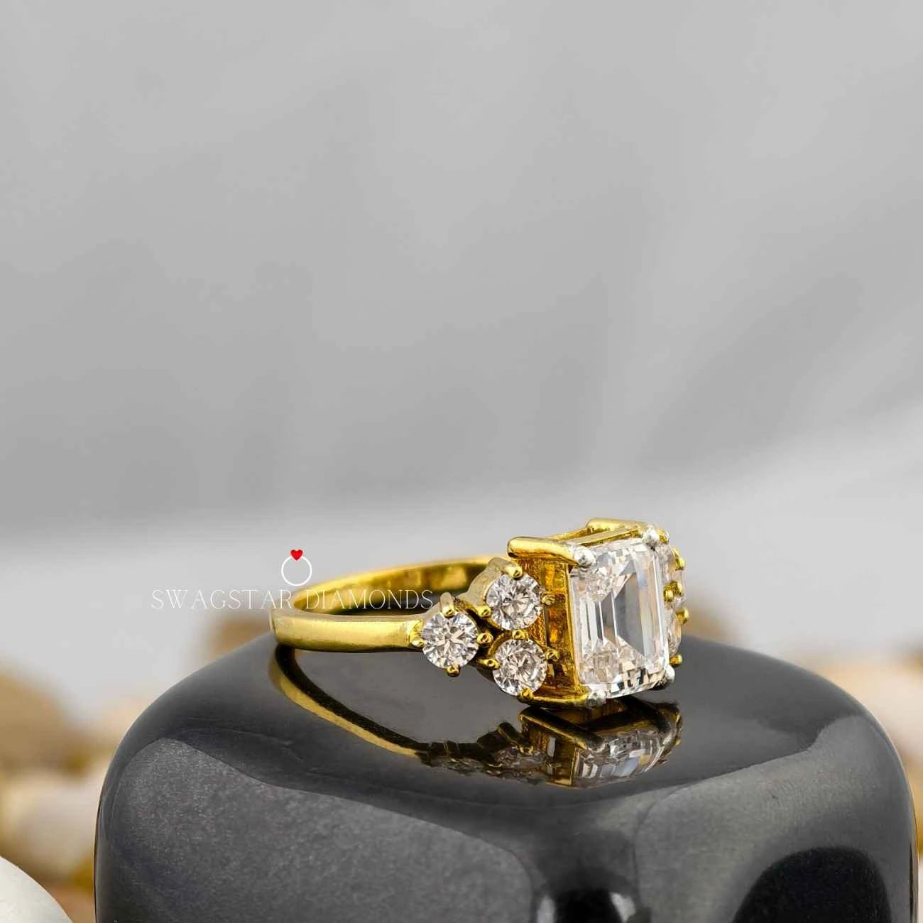 Emerald Cut Hidden Halo Wedding Ring