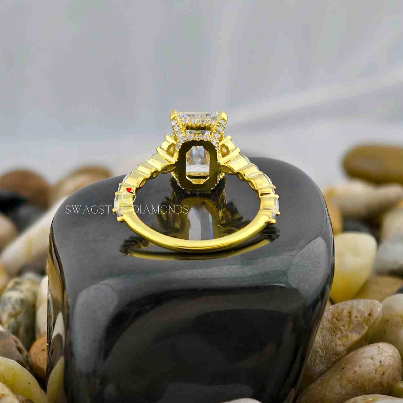 Emerald Cut Hidden Halo Women Ring 