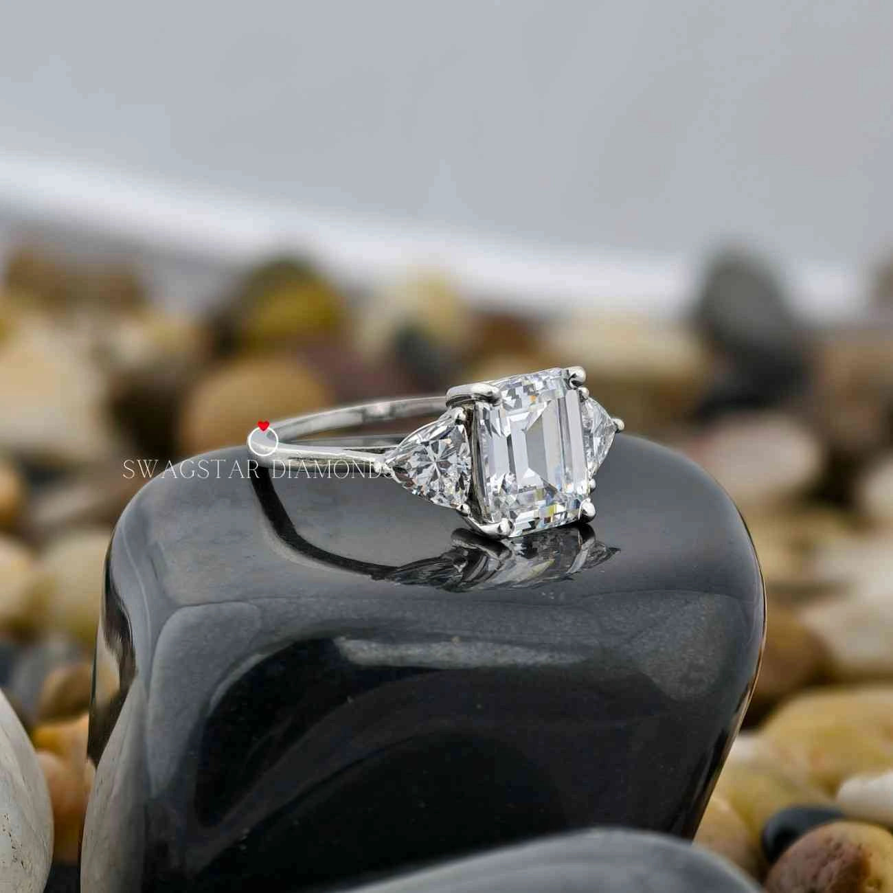 Emerald Cut Side Trillian Cut Ring