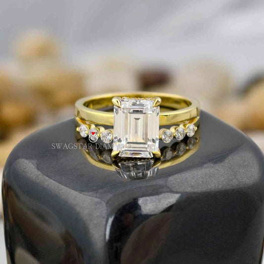 Emerald Cut Solitaire Bridal Ring Set
