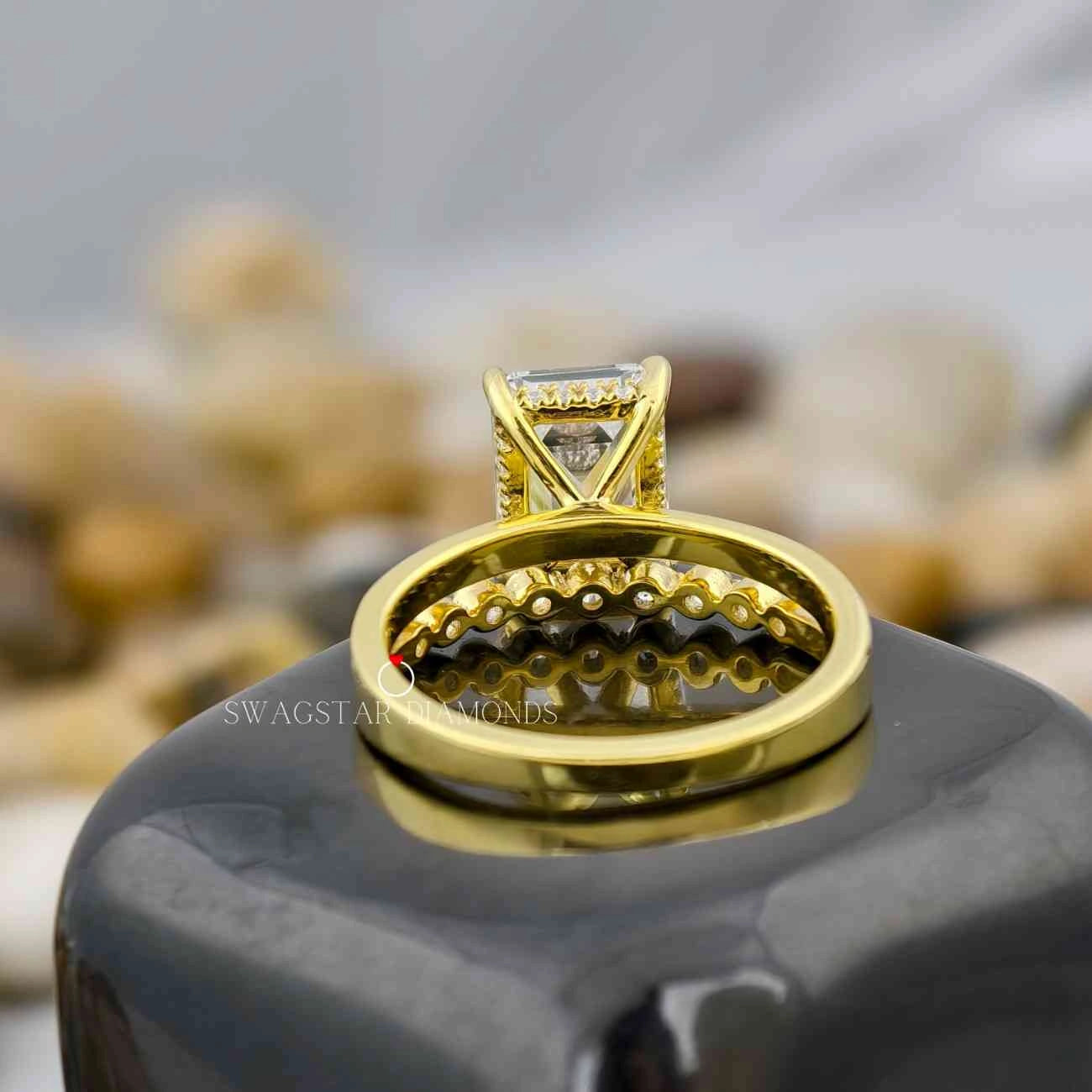 Emerald Cut Solitaire Ring Bridal Set