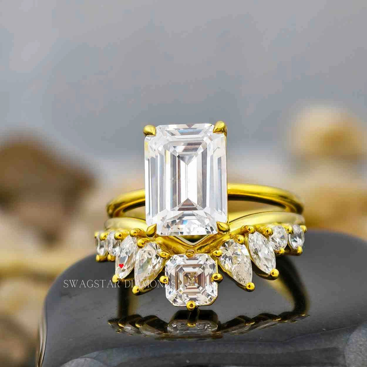 Emerald Cut Solitaire Ring Set