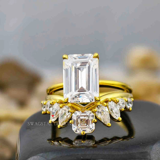 Emerald Cut Solitaire Ring Set