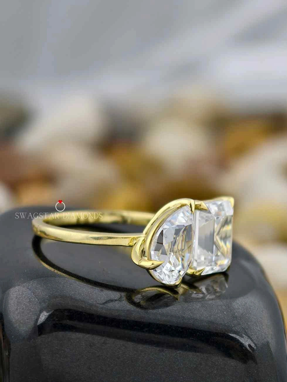 Emerald Pear Cut Lab Created Diamond Ring
